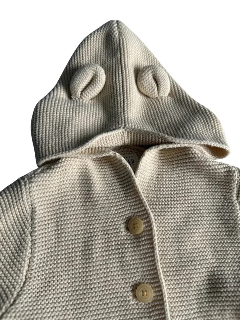 Gap Baby Bear Ear Knit Hooded Cardigan Sweater Cream 18-24M